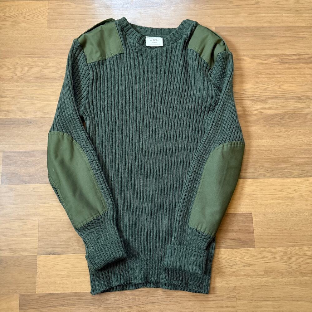 Vintage 90s Military Issue Olive Green Knit Crewneck Wool Field Sweater Sz Large